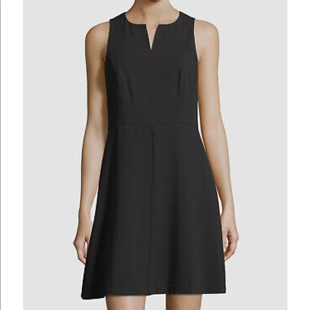 Kensie Black Split Neck Crepe Dress